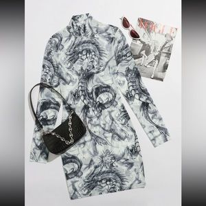 Dragon Print Mesh Dress
